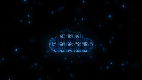 Digital cloud computing icon visual blue pixel texture, floating binary symbols, Stock Footage 340557970