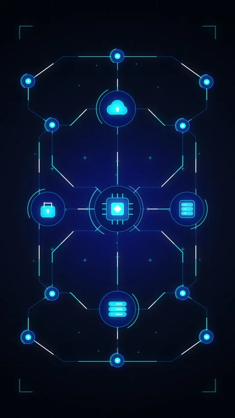 Digital cloud computing interface, network connection, cyber security, data.. Stock Footage 348328161