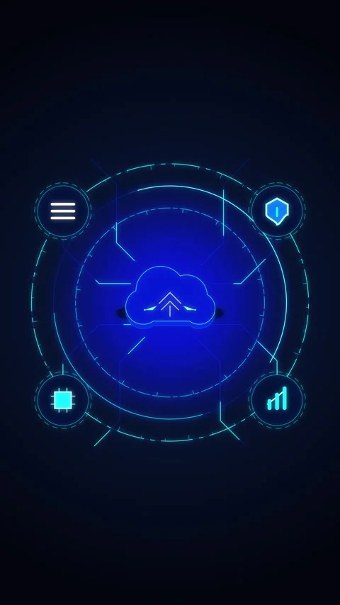 Digital cloud computing interface with radar scanner, data security, networ.. Stock Footage 348328193