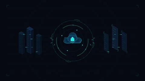 Digital cloud computing with network data transfer and connectivity Stock Footage 348328264