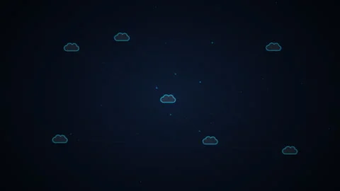 Digital cloud computing network nodes transferring data packets in abstract blue Stock Footage 348335027