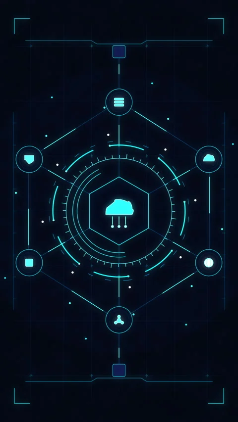 Digital cloud computing technology interface, futuristic HUD grid, data net.. Stock Footage 348328286