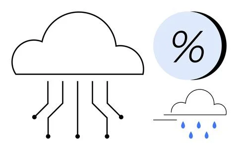 Digital cloud with data connections, percentage symbol, and weather cloud wit Stock Illustration