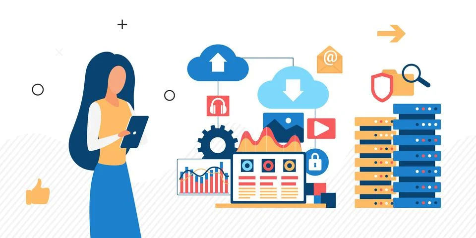 Digital cloud data technology server storing information Illustrazione stock