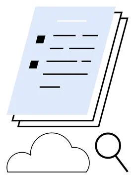 Digital Cloud Document with Magnifying Glass for Data Search and Storage Stock Illustration