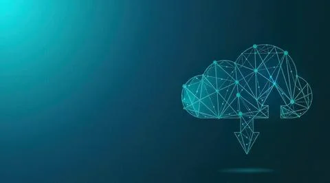 Digital cloud with download arrow icon on dark background Stock Illustration