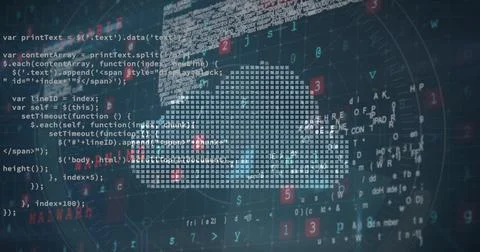 Digital cloud icon composed of code and data symbols 写真素材