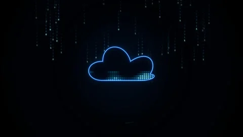 Digital cloud icon glowing with falling binary code data stream on dark bac.. Stock-Footage 346280523