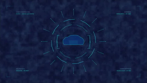 Digital cloud icon interface with data hud, network scanning, computing sec.. Stock Footage 348328416
