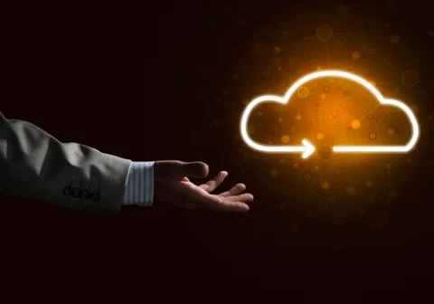 Digital cloud icon as symbol of wireless connection on dark background Foto stock