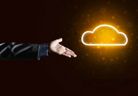 Digital cloud icon as symbol of wireless connection on dark background 스톡 사진