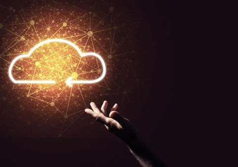 Digital cloud icon as symbol of wireless connection on dark back Stock Photos