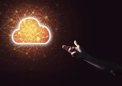 Digital cloud icon as symbol of wireless connection on dark back Stock Photos