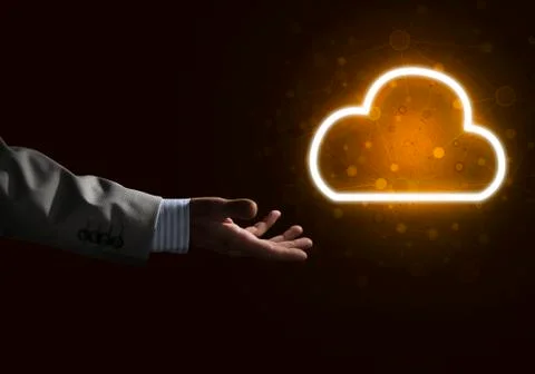 Digital cloud icon as symbol of wireless connection on dark background 스톡 사진