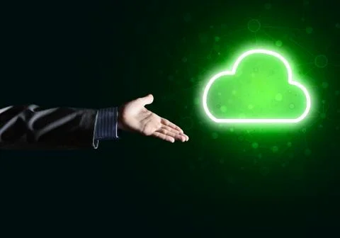 Digital cloud icon as symbol of wireless connection on dark background Foto stock