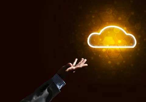 Digital cloud icon as symbol of wireless connection on dark background 스톡 사진