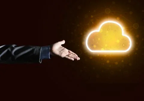 Digital cloud icon as symbol of wireless connection on dark background Foto stock
