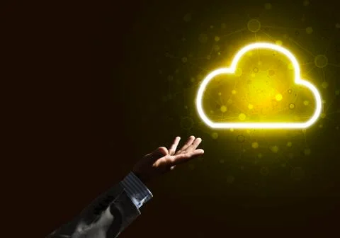 Digital cloud icon as symbol of wireless connection on dark background 스톡 사진