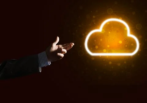 Digital cloud icon as symbol of wireless connection on dark background Stock Photos