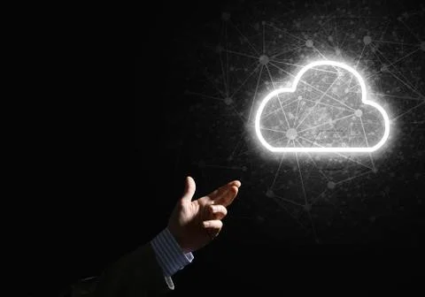 Digital cloud icon as symbol of wireless connection on dark background Stock Photos
