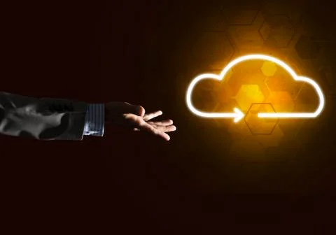 Digital cloud icon as symbol of wireless connection on dark background 스톡 사진