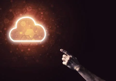 Digital cloud icon as symbol of wireless connection on dark back Foto stock