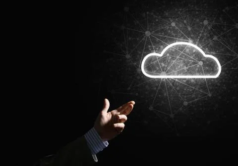 Digital cloud icon as symbol of wireless connection on dark background Foto stock