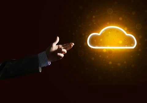 Digital cloud icon as symbol of wireless connection on dark background Stock Photos