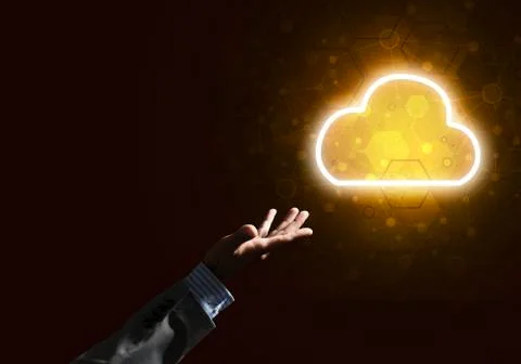 Digital cloud icon as symbol of wireless connection on dark background 스톡 사진