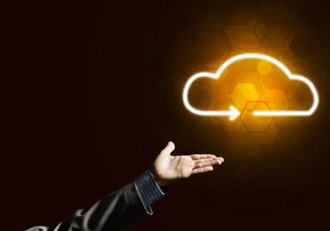 Digital cloud icon as symbol of wireless connection on dark background Foto stock