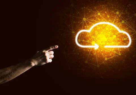 Digital cloud icon as symbol of wireless connection on dark background Foto stock