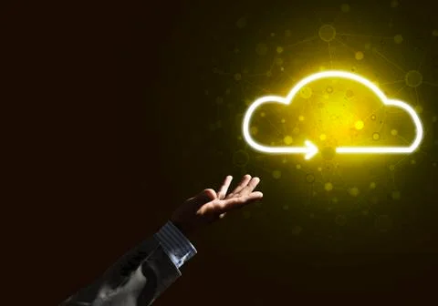 Digital cloud icon as symbol of wireless connection on dark background 스톡 사진