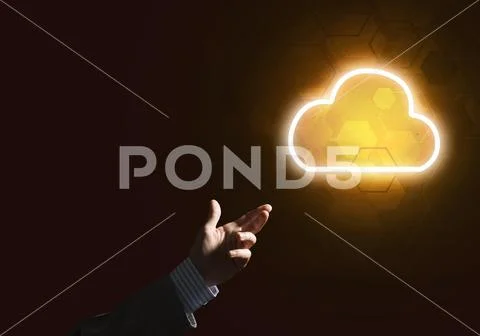 Digital cloud icon as symbol of wireless connection on dark background Stock Photos