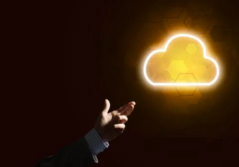 Digital cloud icon as symbol of wireless connection on dark background Stock Photos