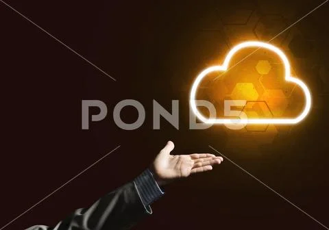 Digital cloud icon as symbol of wireless connection on dark background Stock Photos