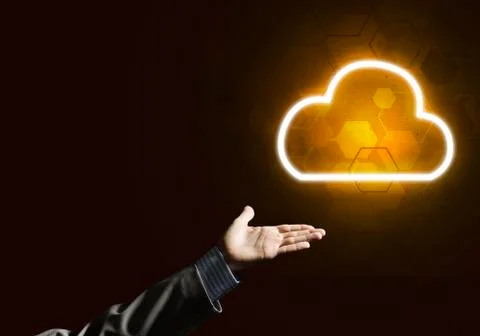 Digital cloud icon as symbol of wireless connection on dark background Stock Photos