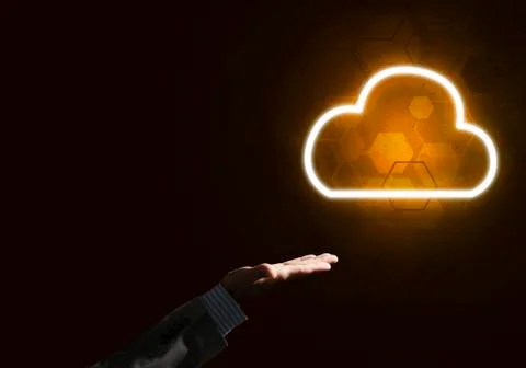 Digital cloud icon as symbol of wireless connection on dark background Foto stock