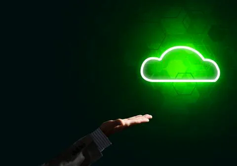 Digital cloud icon as symbol of wireless connection on dark background Stock Photos