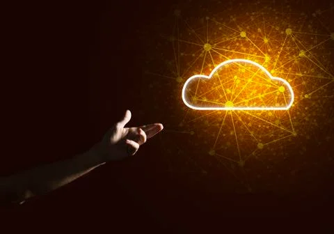 Digital cloud icon as symbol of wireless connection on dark background Stock Photos