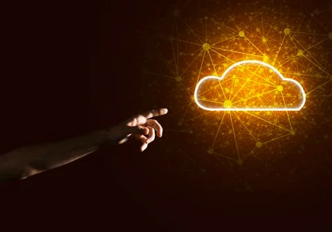 Digital cloud icon as symbol of wireless connection on dark background 스톡 사진