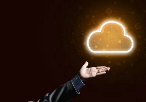 Digital cloud icon as symbol of wireless connection on dark background Foto stock