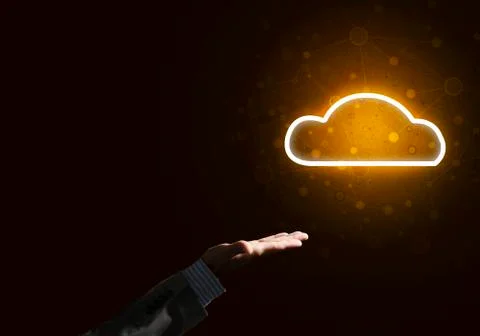 Digital cloud icon as symbol of wireless connection on dark background Stock Photos