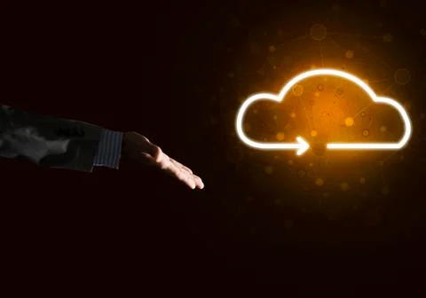 Digital cloud icon as symbol of wireless connection on dark background Foto stock
