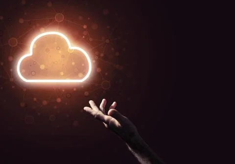 Digital cloud icon as symbol of wireless connection on dark back Stock Photos