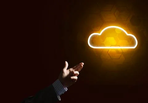 Digital cloud icon as symbol of wireless connection on dark background Stock Photos