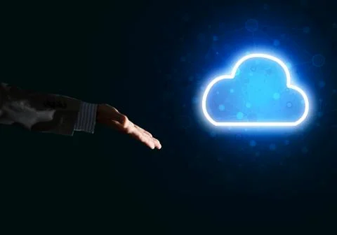 Digital cloud icon as symbol of wireless connection on dark background Foto stock
