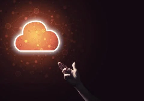 Digital cloud icon as symbol of wireless connection on dark back Foto stock