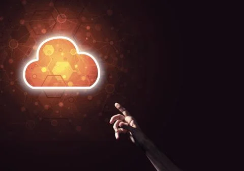 Digital cloud icon as symbol of wireless connection on dark back 스톡 사진