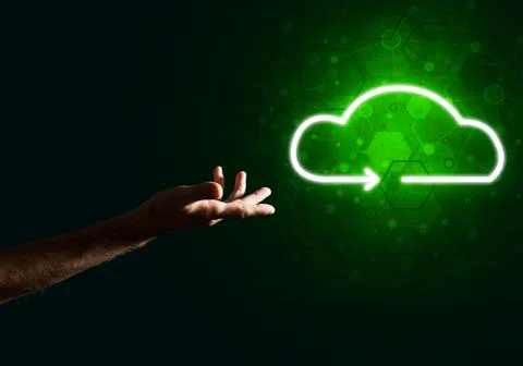 Digital cloud icon as symbol of wireless connection on dark background Stock Photos