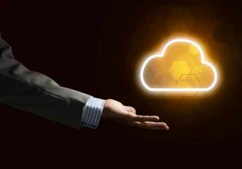 Digital cloud icon as symbol of wireless connection on dark background Foto stock